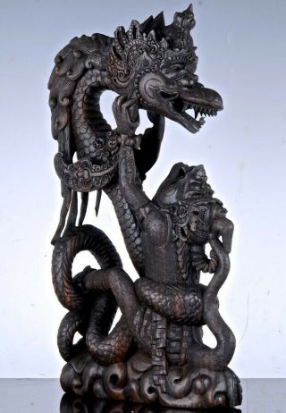 Superbly Carved Antique South East Asian Indian Rosewood Dragon Monkey Carving