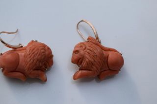 Antique 18k Gold Coral Lion Earrings