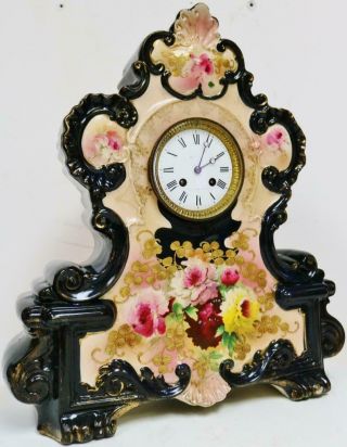 Antique French 8 Day Bell Striking Sevres Hand Painted Porcelain mantel Clock 2