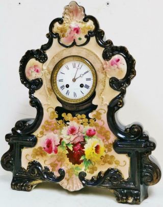Antique French 8 Day Bell Striking Sevres Hand Painted Porcelain mantel Clock 3