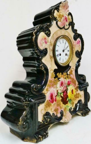 Antique French 8 Day Bell Striking Sevres Hand Painted Porcelain mantel Clock 4