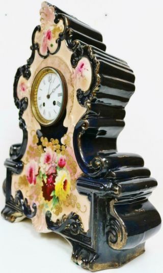 Antique French 8 Day Bell Striking Sevres Hand Painted Porcelain mantel Clock 5