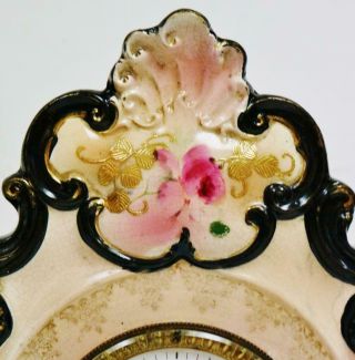 Antique French 8 Day Bell Striking Sevres Hand Painted Porcelain mantel Clock 6