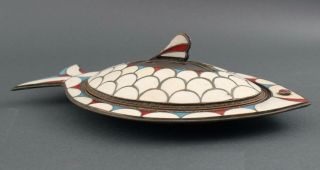 Vintage Mid - 20thc Mexican Hand Hammered Copper Inlaid Fish Dish 3