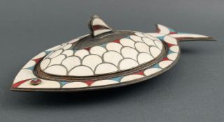 Vintage Mid - 20thc Mexican Hand Hammered Copper Inlaid Fish Dish 4