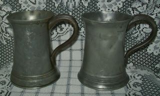 2 X Antique 1700s Pewter Irish Pub Steins Mugs Tankards Stamped 12.  75cm Tall