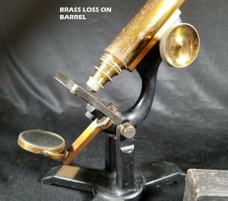 Antique Brass Microscope James W.  Queen,  3 Lens Late 1800s 19th Century 3