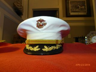 Usmc Field Grade Office Barracks Cover Dress White Hat Bernard Cap Co.  Size 7 1/4