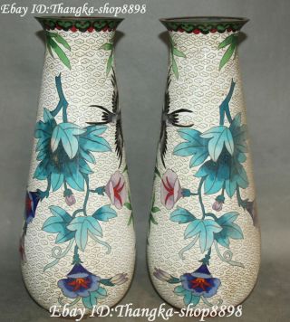 12 " Chinese Cloisonne Enamel Bamboo Swallow Avant - Garde Flower Vase Bottle Pair