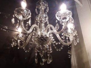 Antique Vintage Glass Crystal Chandelier Ornate 5 Light Rewired Waterford Style