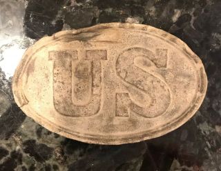 Dug Civil War Us Cartridge Box Plate,  Un - Cleaned Back And Front.