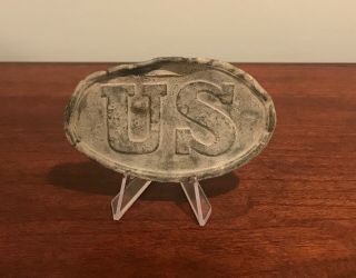 DUG CIVIL WAR US CARTRIDGE BOX PLATE,  un - cleaned back and front. 2
