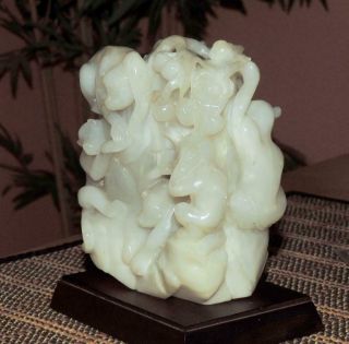 GIA CERTIFIED RARE CHINESE ANTIQUE WHITE HETIAN MUTTON FAT NEPHRITE JADE STATUE 2