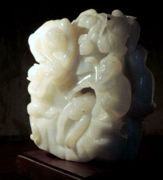 GIA CERTIFIED RARE CHINESE ANTIQUE WHITE HETIAN MUTTON FAT NEPHRITE JADE STATUE 4
