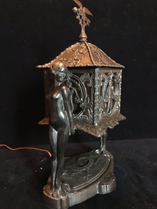 Antique Spelter & Amber Bronze (Nude Ladies) Lamp 10