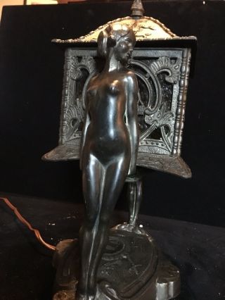 Antique Spelter & Amber Bronze (Nude Ladies) Lamp 12