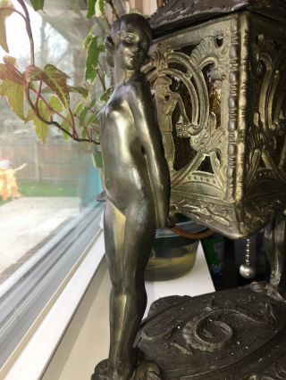 Antique Spelter & Amber Bronze (Nude Ladies) Lamp 3