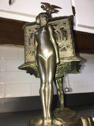 Antique Spelter & Amber Bronze (Nude Ladies) Lamp 5