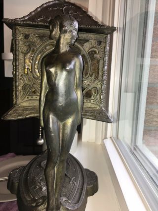 Antique Spelter & Amber Bronze (Nude Ladies) Lamp 8