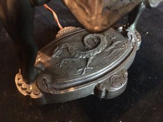 Antique Spelter & Amber Bronze (Nude Ladies) Lamp 9