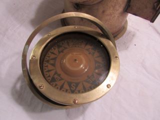 Antique Vintage Magnetic Nautical Gimbal Compass Ship Binnacle Copper/ Brass 6