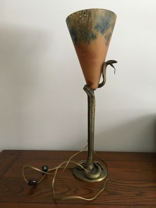 Edgar Brandt Style Art Deco Bronze Cobra Snake Table Lamp
