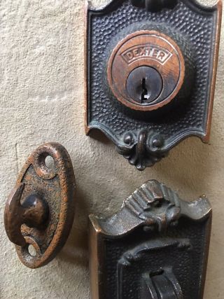 Antique Art&Craft COPPER Exterior Entry Door Thumb Latch Pull Handle,  Lock Plate 3