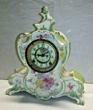 Antique Ansonia La Vendee 8 Day Time & Strike Porcelain Clock Royal Bonn