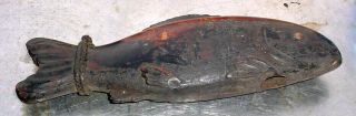 Antique Japanese Hand Carved Wood Koi Good Fortune Fish Sculpture Hearth Hook