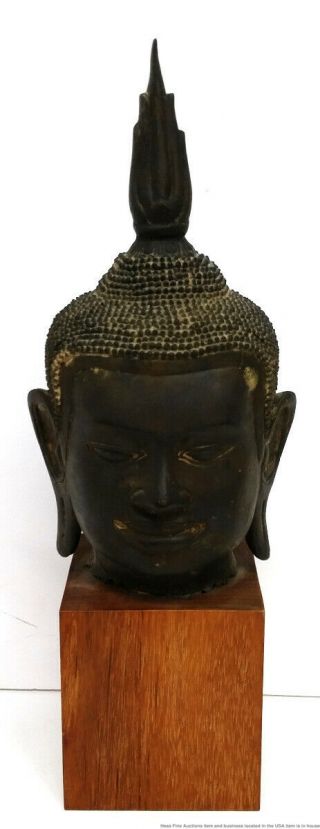 Fine Early Antique Salvaged Thai Temple Buddha Bronze Head Sculpture Statue