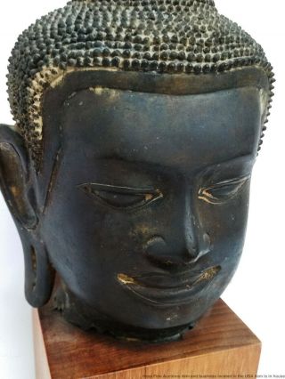Fine Early Antique Salvaged Thai Temple Buddha Bronze Head Sculpture Statue 2