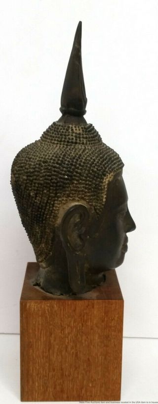 Fine Early Antique Salvaged Thai Temple Buddha Bronze Head Sculpture Statue 4