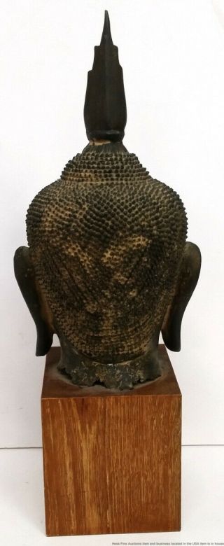 Fine Early Antique Salvaged Thai Temple Buddha Bronze Head Sculpture Statue 5