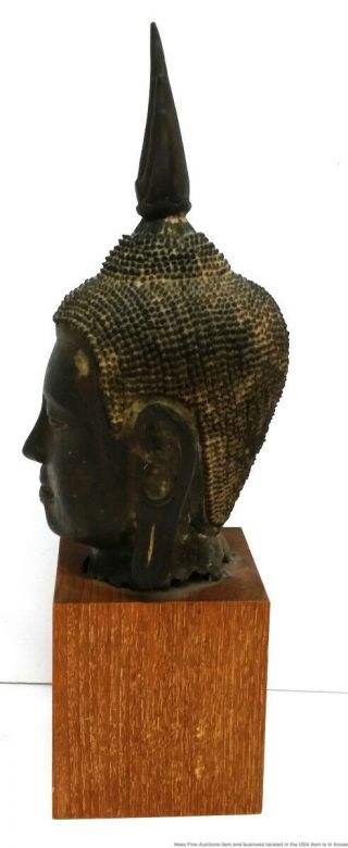 Fine Early Antique Salvaged Thai Temple Buddha Bronze Head Sculpture Statue 7