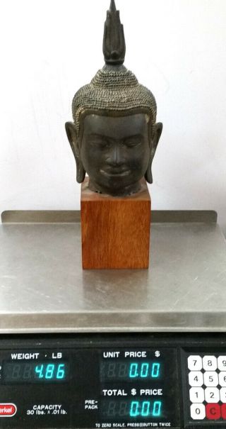 Fine Early Antique Salvaged Thai Temple Buddha Bronze Head Sculpture Statue 8