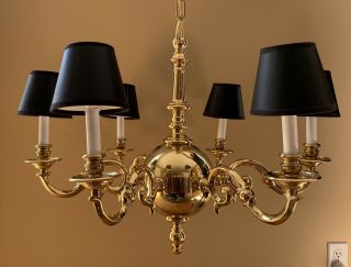 Vintage Brass Colonial Williamsburg Style Bouillotte Chandelier 6 Light 27”