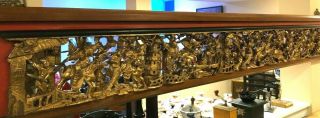 Antique Chinese Carved Gilt Gold Battle Scene Panel