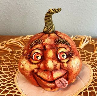 Primitive Folk Art Halloween Pumpkin Jol " Silly Jack " Ehag Pfatt