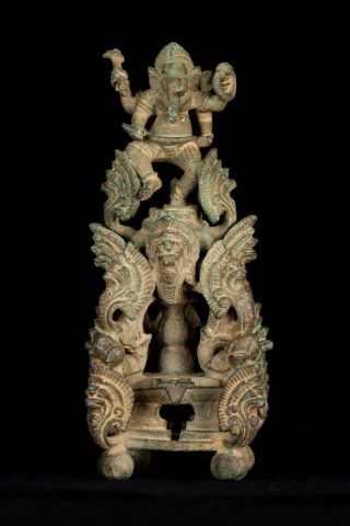 Rare 19th Century Antique Bronze Khmer Ganesha,  Yoni & Naga Stupa - 15cm/6 " Tall