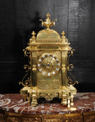 Huge Antique French Gothic Gilt Bronze Clock