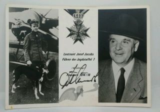 Pour Le Merit Blue Max With 50 Year Crown Ace Lt Josef Jacobs Signed Post Card