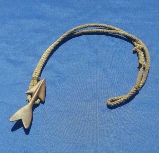 Antique Brass Bronze Walling Fishing Harpoon Tip W/original Braided Rope
