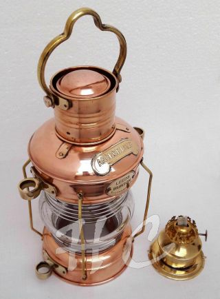 Brass & Copper Anchor Oil Lamp Leeds Burton Nautical Maritime 14 " Ship Lantern.