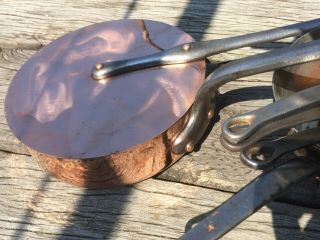 set 5 saute pan copper vintage antique tin lined made france lejeune dehillerin 11