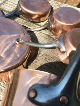 set 5 saute pan copper vintage antique tin lined made france lejeune dehillerin 5