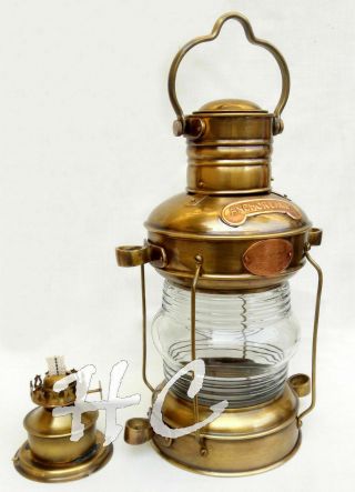 Vintage Brass Antique Ship Lamp Nautical Anchor Lantern Oil Burner Boat Light/