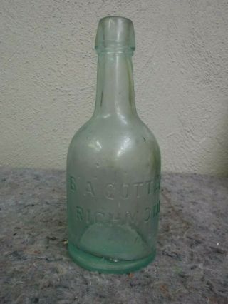 Rare B.  A.  Gottleib Bottle - Richmond Va - Blown In Mold,  Applied Lip - 1855 - 70 