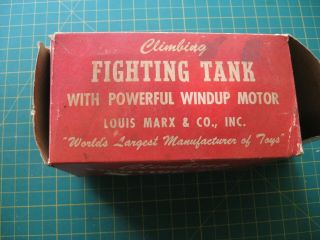 VINTAGE MARX WIND - UP TOY CLIMBING FIGHTING TANK W/ BOX NR 9