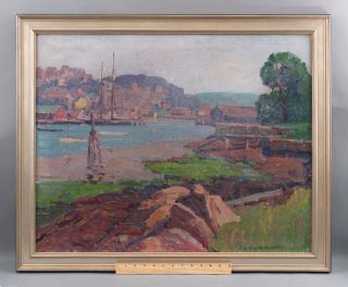 Large Antique Carl H Nordstrom Gloucester Harbor Mass Impressionist Oil Painting