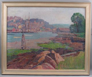 Large Antique CARL H NORDSTROM Gloucester Harbor Mass Impressionist Oil Painting 2